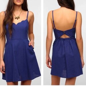 Urban Outfitters COPE Linen Blend Scallop Trim Dress Sz Medium Preppy Summer